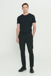 Slim Fit Rahat Kesim Beli Bağlamalı Yan Cepli Esnek Jogger Siyah Pantolon #1